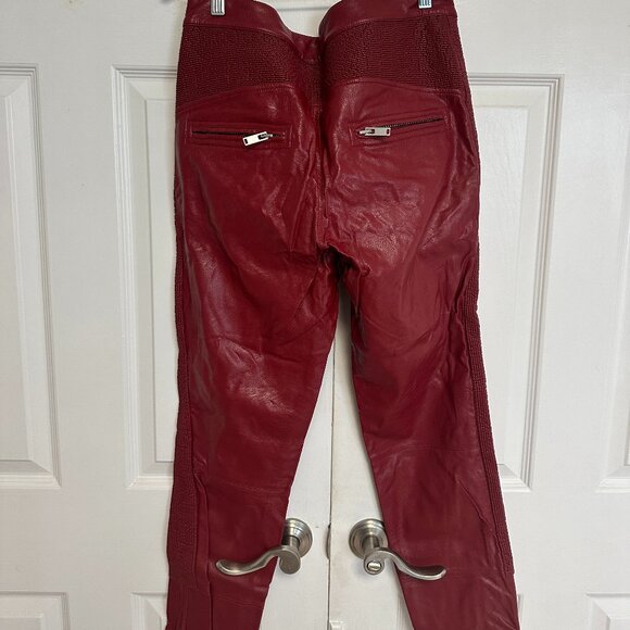 ISABEL MARANT ETOILE zipper VEGAN LEATHER Dark Red CROP PANTS - Picture 2 of 6
